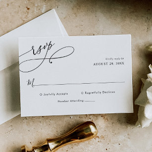 Elegant Script Black and White Wedding Simple RSVP Card