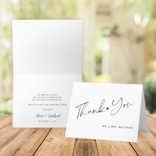 Elegant script black and white wedding thank you