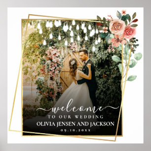 Elegant Script Black and White Wedding Welcome Poster