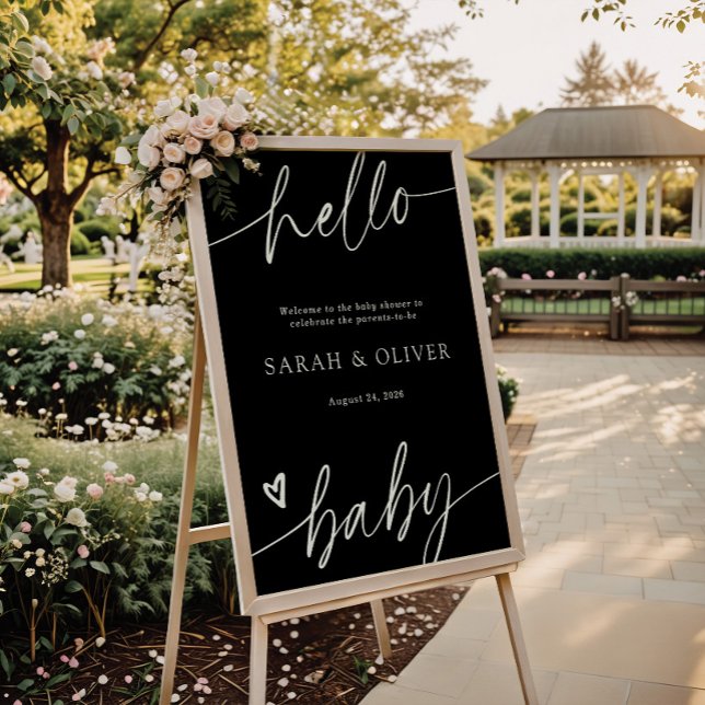 Elegant Script Black Baby Shower Welcome Sign (Creator Uploaded)