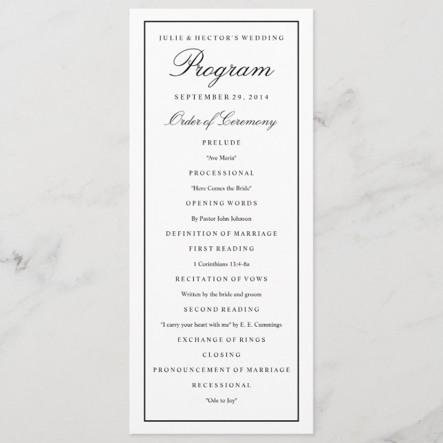 Elegant Script Black Border Wedding Program Programme (Front)