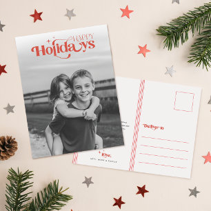 Elegant Script Black Children Photo Christmas Holiday Postcard