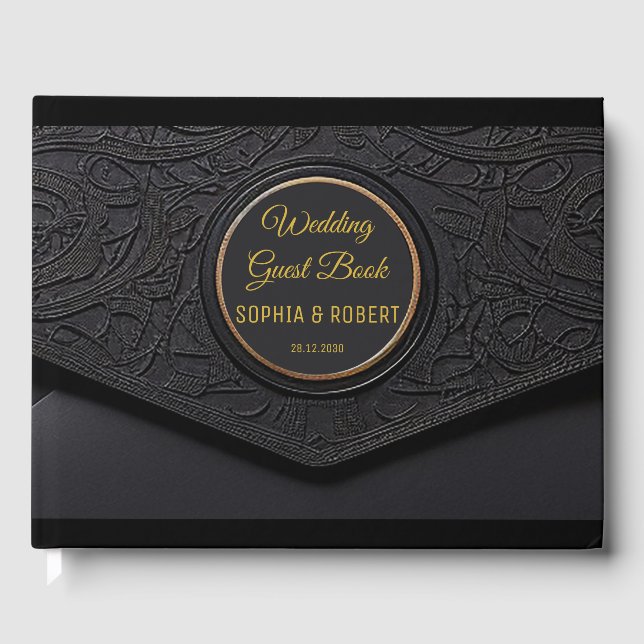 Elegant Script Black Golden Luxury Wedding Funny Guest Book (Front)