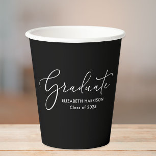 Elegant Script Black Graduation Party Paper Cups