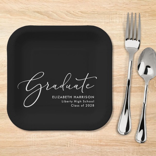 Elegant Script Black Graduation Party Paper Plate (Creator Uploaded)