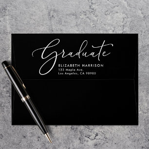Elegant Script Black Graduation Return Address Envelope