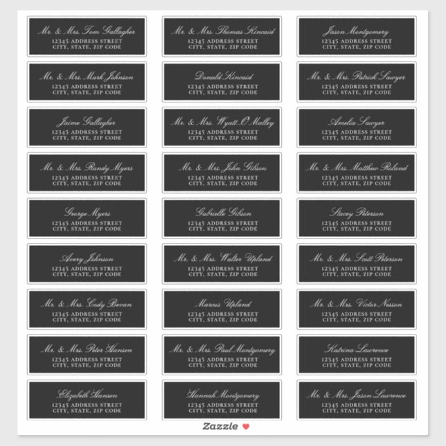 Elegant Script Black Guest Address Labels (Sheet)