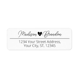 Elegant Script Black Heart Wedding Return Address