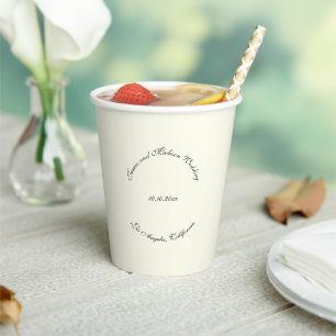 Elegant script black ivory curved names wedding paper cups