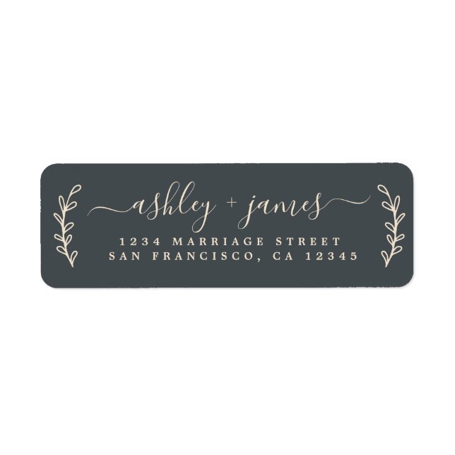 Elegant Script Black Ivory Wedding Return Address (Front)
