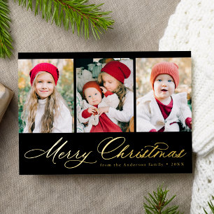Elegant Script Black Merry Christmas 3 Photo