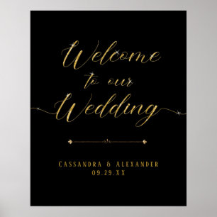Elegant Script Black n Gold Welcome to our Wedding Poster