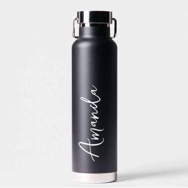 Elegant Script Black Personalised Wedding  Water Bottle (Front)