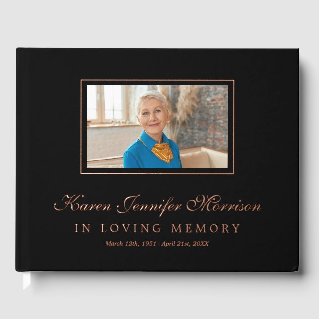 Elegant Script Black Photo In Loving Memory Guest Book (Front)