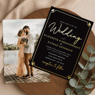 Elegant Script Black Photo Wedding