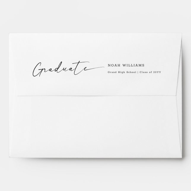 Elegant Script Black Return Address Graduation Envelope (Back (Top Flap))