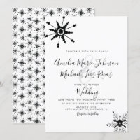 Elegant Script Black Snowflakes Christmas Wedding