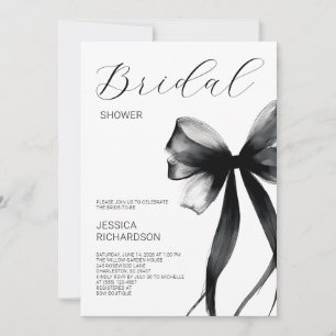 Elegant Script Black Watercolor Bow Bridal Shower Invitation