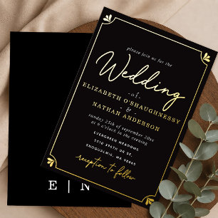 Elegant Script Black Wedding Invitation