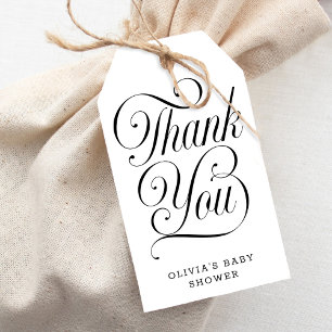 Elegant Script Black & White Baby Shower Favor Gift Tags