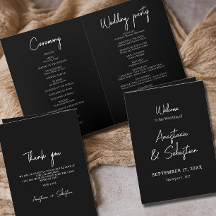 Elegant Script Black & White Bi Folded Wedding Programme