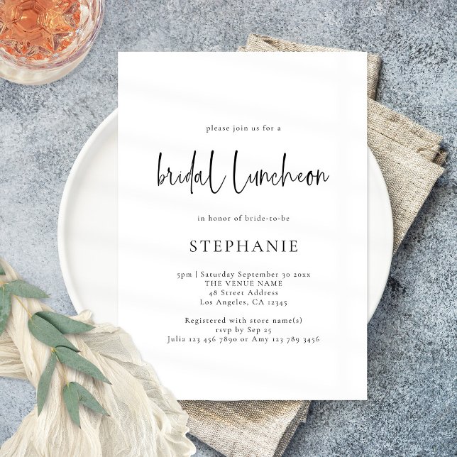 Elegant Script Black White Bridal Luncheon Shower Invitation (Creator Uploaded)