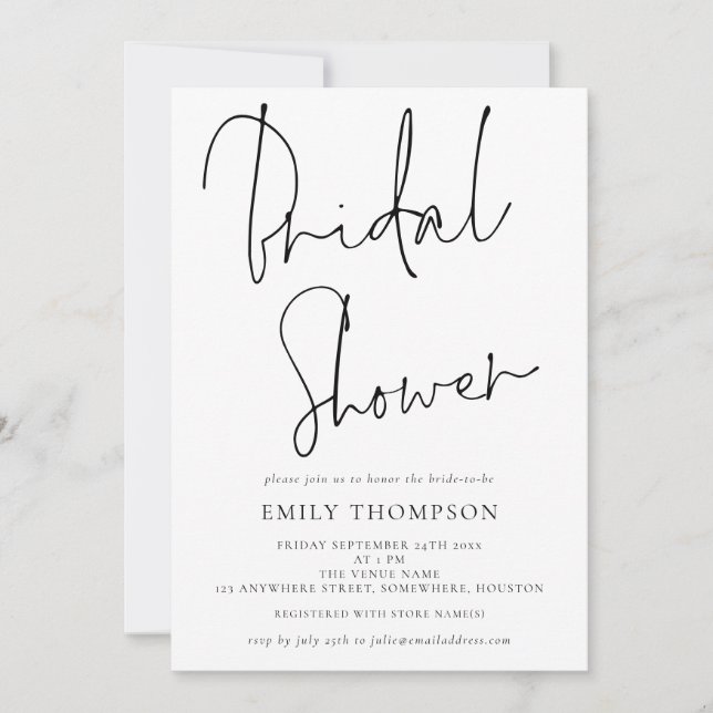 Elegant Script Black White Bridal Shower  Invitation (Front)