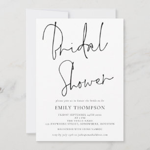 Elegant Script Black White Bridal Shower Invitation