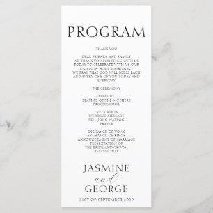 Elegant Script Black & White Chic Wedding Programme