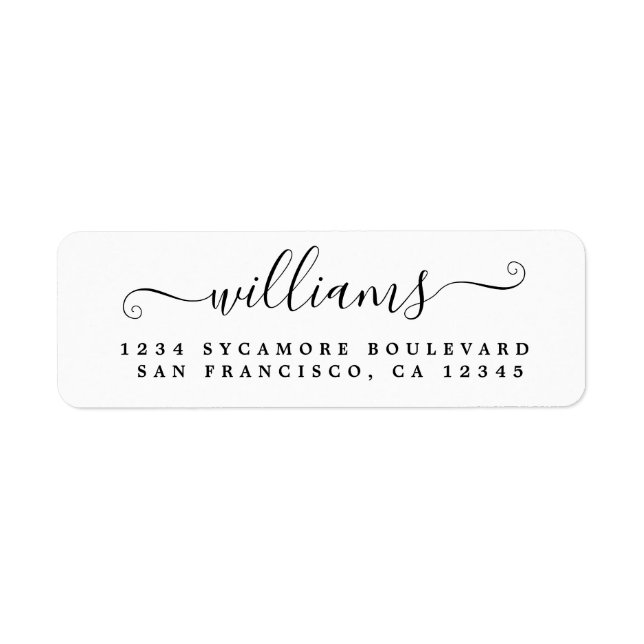 Elegant Script Black White Family Return Address (Front)