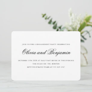 Elegant Script Black White Formal Engagement Party Invitation