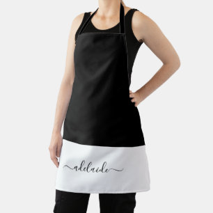 Elegant Script Black White Girly Monogram Kitchen Apron