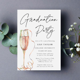 Elegant Script Black White Graduation Party Invitation