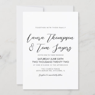 Elegant Script Black White Modern Wedding Invitation