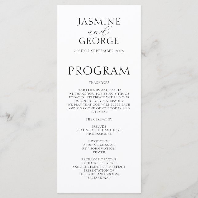 Elegant Script Black & White Modern Wedding Programme (Front)