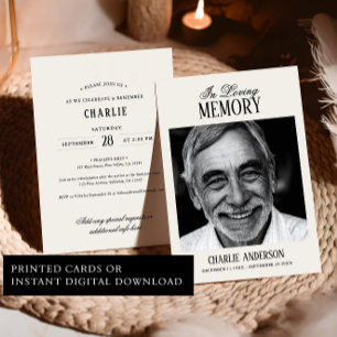 Elegant Script Black & White Photo Funeral Invitation