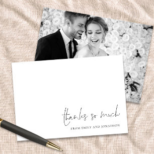Elegant Script Black White Photo Wedding Thankyou Card