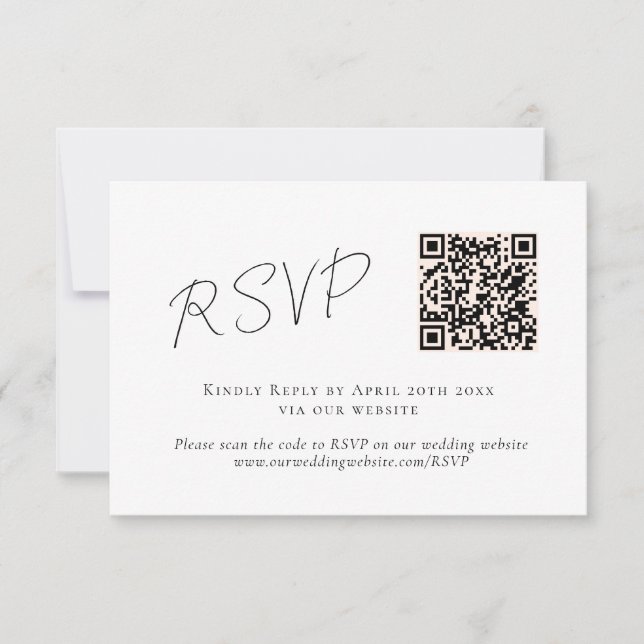 Elegant Script Black White QR Code Wedding RSVP  Card (Front)