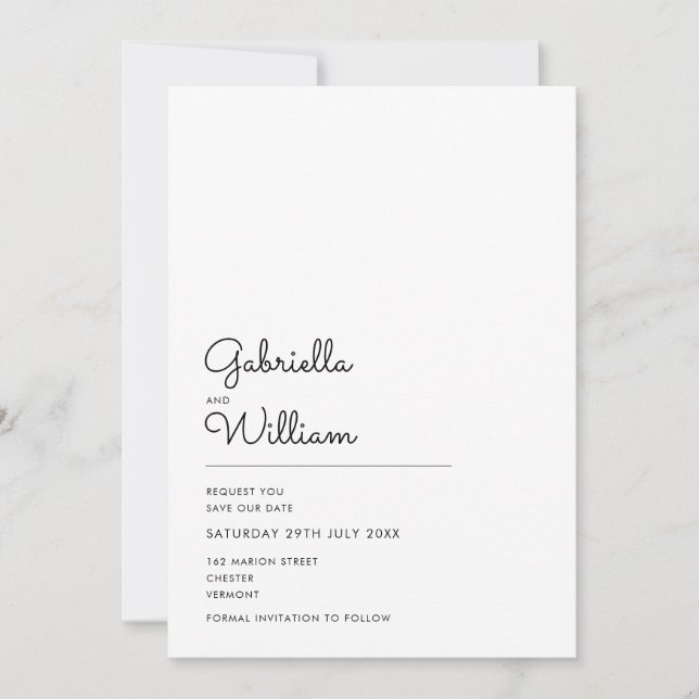 Elegant Script Black White Save the Date (Front)