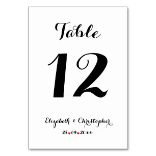Elegant Script Black White Wedding Bridal Shower Table Number