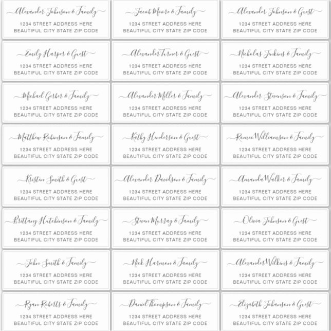 Elegant Script Black White Wedding Guest Address  (Front)
