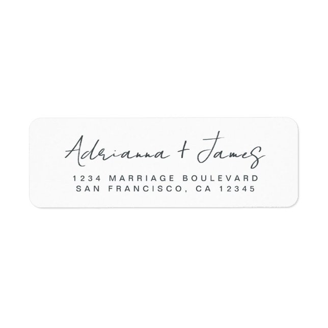 Elegant Script Black White Wedding Return Address (Front)