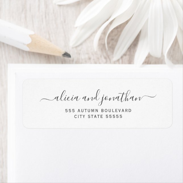 Elegant script black white wedding return address (Insitu)