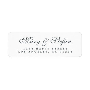 Elegant Script Black White Wedding Return Address