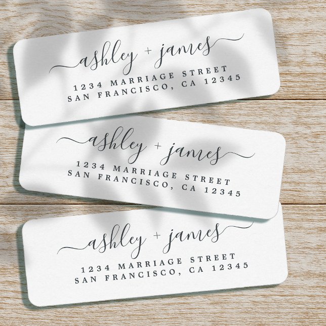 Elegant Script Black White Wedding Return Address (Creator Uploaded)