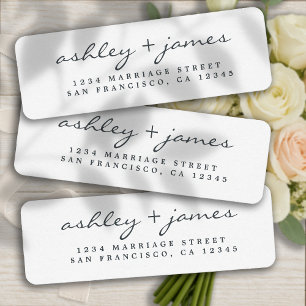 Elegant Script Black White Wedding Return Address