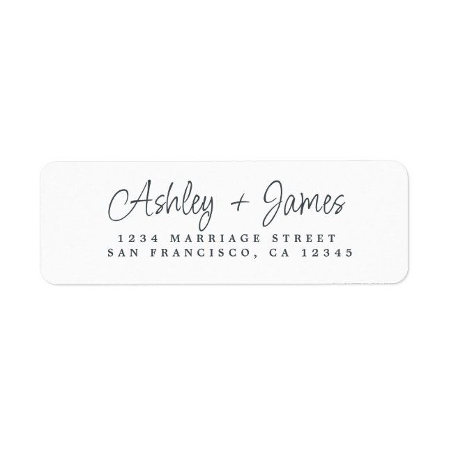 Elegant Script Black White Wedding Return Address (Front)