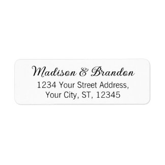 Elegant Script Black White Wedding Return Address