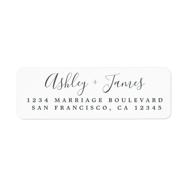 Elegant Script Black White Wedding Return Address (Front)