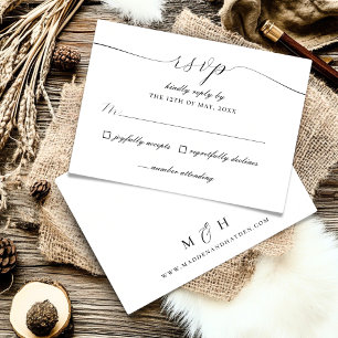 Elegant Script Black White Wedding Simple RSVP Enclosure Card